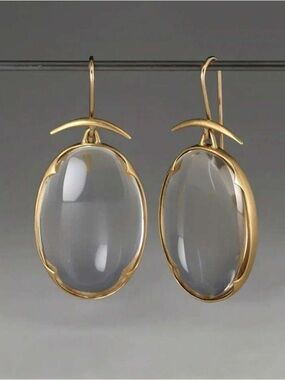 Elegant Golden Clear Oval Drop Earrings